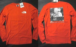 本物正規◆ノースフェイス◆長袖Tシャツ ボックスロゴ BOX NSE■XL■FIERY RED■新品■アメリカ限定/WO1