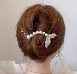 パール　ゴールド　ヘアークリップ　髪留め　ヘアーアクセサリー　バナナクリップ　 女性 髪 ゴールド パール ヘアクリップ 