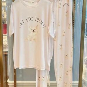 【新品】ジェラートピケDOG柄Tシャツロングパンツ上下セット　チワワ　ピンク