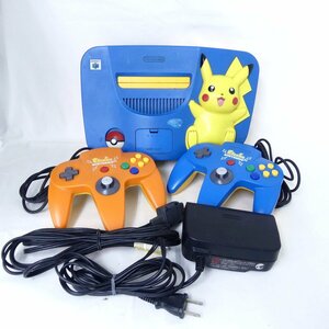 任天堂 NINTENDO 64 ニンテンドー64 ピカチュウ ブルー、コントローラ 2個 通電のみ確認 ゲーム機 本体 USED /2404C