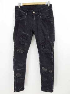 14th Addiction Split Painted Leather Patch Biker Denim Pants Archive スプリット ペイント レザーパッチ バイカー デニム パンツ kmrii