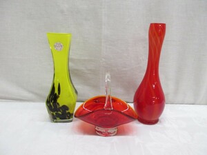 04Y051 【 中古品 】 ガラス製 一輪挿し 花瓶 ２個 / 小物入れ １個 / 全３個セット 現状渡し