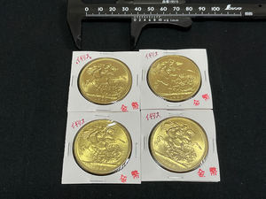 【X268】旧蔵出 1887～1890年イギリスセントジョージ　背女王像 紀念金貨 コイン重さ：約27g＊4枚 磁石には付かない