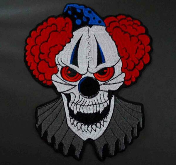 特大《赤髪博士頭US髑髏道化師》■新品『Evil clown』《邪悪な道化師》 刺繍ワッペン◆ピエロ◇アメリカ◎ミリタリー■洋服・衣類・衣服DIY