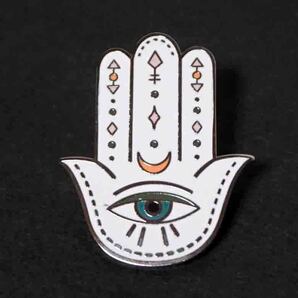 《PIN白手神秘目》■《神の手》■■新品『hamsa hand』サイケデリック■ハムサの目■ 金属ピンバッジ バッチ　■音楽　ミュージック