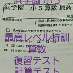 浜学園　小５　最高レベル特訓　算数　復習テスト　計算テスト