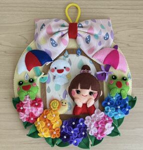 ★ハンドメイド★雨の日リース★紫陽花★カタツムリ★傘☆カエルくん☆てるてる坊主☆窓から眺める女の子☆梅雨☆お部屋の飾りに