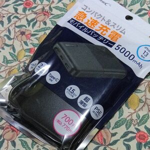 コンパクトスリム急速充電 モバイルバッテリー 5000mAh ブラック