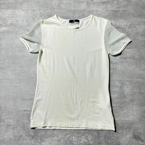 L0015 GIVENCHY ジバンシィ レディース クルーネック 半袖 切替 カットソー Tシャツ トップス シースルー タイト ストレッチ ホワイト M