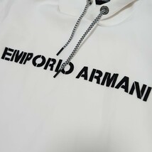 希少 2XL相当 エンポリオアルマーニ EMPORIO ARMANI パーカー 半袖 フーディー 前面ロゴ サイドスリット ストレッチ シルバー金具 ホワイト_画像5