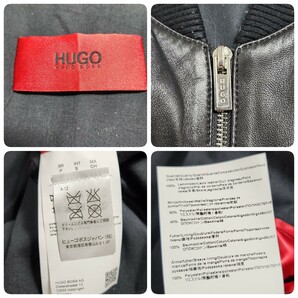 美品 XL相当 HUGO BOSS ヒューゴボス ライダース レザージャケット ブルゾン 切り替え パンチング 羊革 ラムレザー ブラック トロトロ感◎の画像10