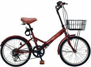 【NEW】折りたたみ自転車 20インチ AJ-08N シマノ 6段変速 ワインレッド【本州・四国 送料無料！】 ライト 鍵付き カゴ付き AIJYU CYCLE