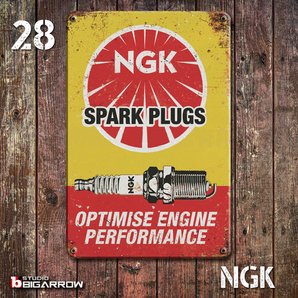 28 ブリキ看板 20×30㎝ NGK SPARK PLUGS NGKスパークプラグ ガレージ メタルプレート アメリカンインテリア 世田谷ベースの画像1