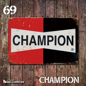 69 ブリキ看板 20×30㎝ CHAMPION チャンピオンスパークプラグ ガレージ メタルプレート アメリカンインテリア 世田谷ベース