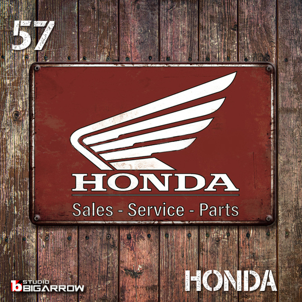 57 ブリキ看板 20×30㎝ HONDA ホンダ ガレージ スチール アンティーク アメリカンインテリア 世田谷ベース