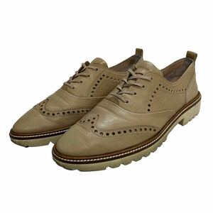 C113 ECCO eko - lady's walking shoes race up shoes US8 EU39 approximately 24.5cm beige leather wing chip 