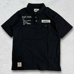 [HUMMER] Hummer polo-shirt with short sleeves print badge black large size 5L Work style 