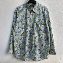 美品【KARNAKS】VINTAGE 総柄 ポリシャツ 長袖シャツ アートデザイン 昭和 レトロ 90s 日本製 カルナックス カーナックス_画像1