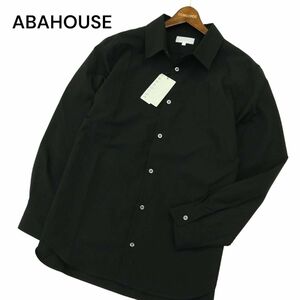 新品 未使用★ ABAHOUSE アバハウス ナチュラル ストレッチ 長袖 リラックス レギュラーカラー シャツ Sz.50　メンズ 黒　A4T03234_3#C