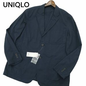 【新品 未使用】 UNIQLO ユニクロ 春夏 シアサッカー★ ライトウェイト テーラード ジャケット Sz.L メンズ ネイビー A4T03308_3#Mの画像1