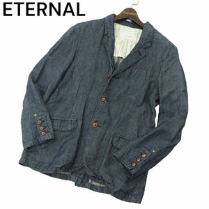 ETERNAL. средний Kurashiki ателье . Eternal весна лето лен linen100%* Denim tailored jacket Sz.M мужской сделано в Японии A4T03298_3#M