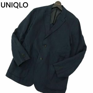 UNIQLO ユニクロ 春夏 背抜き 麻 リネン100％★ テーラード ジャケット Sz.L　メンズ ネイビー　A4T03202_3#M