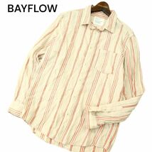 21SS★ BAYFLOW ベイフロー 【麻 リネン】 長袖 ストライプ シャツ Sz.4　メンズ ベージュ　A4T03414_4#C_画像1