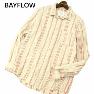 21SS★ BAYFLOW ベイフロー 【麻 リネン】 長袖 ストライプ シャツ Sz.4　メンズ ベージュ　A4T03414_4#C