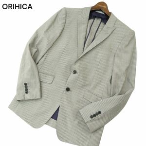 ORIHICA オリヒカ 通年 背抜き ストライプ★ ストレッチ コンフォート テーラード ジャケット Sz.94Y6　メンズ グレー　A4T03702_4#O