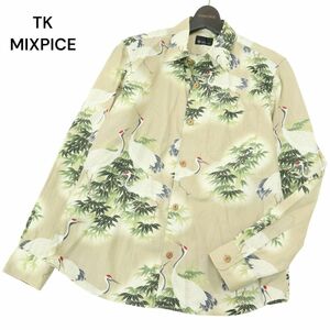 TK MIXPICE Takeo Kikuchi through year [tsuru peace pattern total pattern ] long sleeve work shirt Sz.3 men's made in Japan A4T03692_4#C
