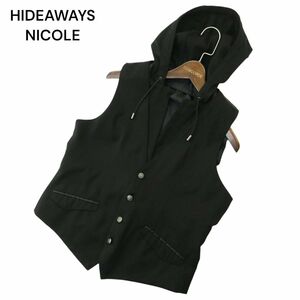 HIDEAWAYS NICOLE ハイダウェイ ニコル 通年 フーディー★ 刻印ボタン 切替 ベスト ジレ Sz.46　メンズ 黒　A4T03646_4#O