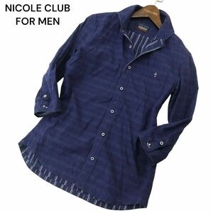 NICOLE CLUB FOR MEN ニコルクラブ フォーメン 春夏 7分袖 裏ストライプ★ チェック シャツ Sz.46　メンズ　A4T03641_4#A