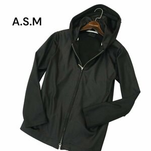 A.S.M アトリエサブ メン 通年 千鳥チェック切替★ ジャージ フーディー ダブルジップ パーカー Sz.50 メンズ 黒 ASM 日本製　A4T03804_4#O