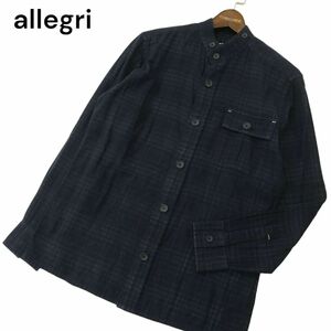 allegri アレグリ 通年 スタンドカラー★ 長袖 ワーク チェック シャツ Sz.46　メンズ ネイビー　A4T03657_4#C