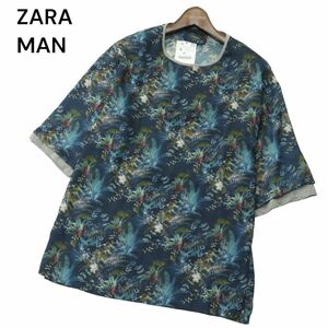 【新品 未使用】 ZARA MAN ザラ マン 春夏 SLIM FIT 花柄 フラワー★ レイヤード風 半袖 カットソー Tシャツ Sz.S　メンズ　A4T03914_4#D