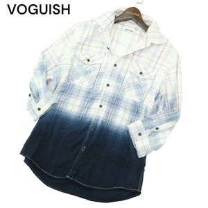 VOGUISH ヴォーギッシュ ルパート 春夏 7分袖 インディゴ グラデーション★ ワーク チェック シャツ Sz.XL　メンズ 白　A4T03755_4#A