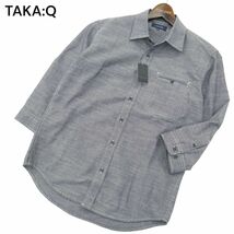 【新品 未使用】 TAKA:Q タカキュー 春夏★ 7分袖 胸ポケット シャツ Sz.M　メンズ　A4T03749_4#A_画像1