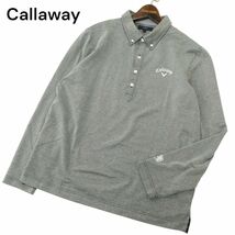 Callaway キャロウェイ 通年 ロゴ刺繍★ 長袖 ボタンダウン ポロシャツ Sz.L　メンズ グレー ゴルフ　A4T03809_4#F_画像1