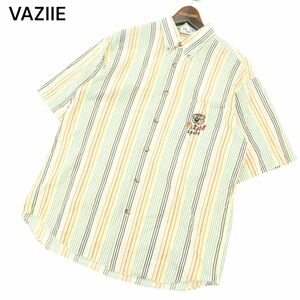 VAZIIE SPORT バジエ スポーツ 春夏 ロゴ ベアー刺繍★ 半袖 ボタンダウン マルチストライプ シャツ Sz.48　メンズ 日本製　A4T03743_4#A