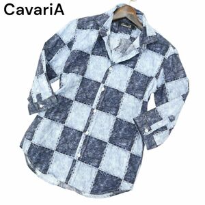 CavariA キャバリア 春夏 【デニム パッチワーク柄 総柄】 7分袖 スリム シャツ Sz.44　メンズ 日本製　A4T03762_4#A