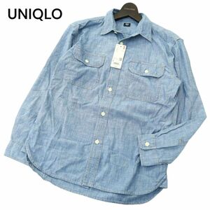 【新品 22SS】 UNIQLO ユニクロ 通年 長袖 シャンブレー★ デニム ワーク シャツ Sz.S　メンズ 未使用　A4T04106_4#C