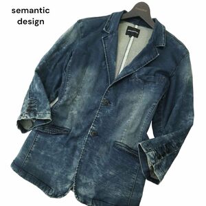 semantic design セマンティック デザイン 春夏 USED加工★ 7分袖 デニム テーラード ジャケット Sz.LL　メンズ　A4T04178_4#M