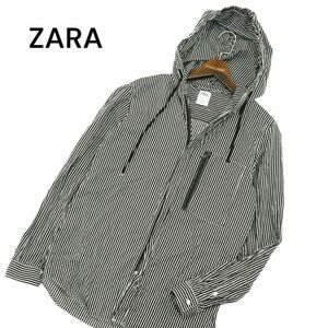 ZARA ザラ マン現行タグ★ 通年 REGULAR FIT ストライプ★ ジップ フーディー シャツ パーカー Sz.M　メンズ　A4T04234_4#O