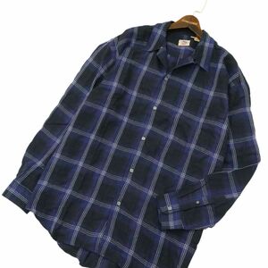 BASCO バスコ 春夏 長袖 レーヨン★ チェック シャツ Sz.M　メンズ ネイビー　A4T04230_4#A