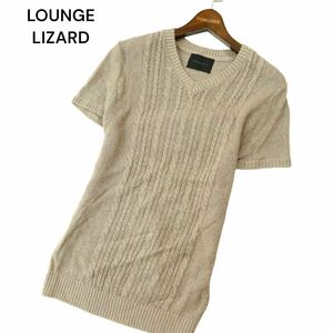 LOUNGE LIZARD Lounge Lizard spring summer short sleeves flax linen.* rayon V neck cable summer knitted T-shirt Sz.1 men's A4T04191_4#J