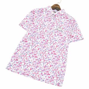 Kappa GOLF カッパ ゴルフ 春夏 ロゴ刺繍★ 【花 フラワー 総柄】 吸汗速乾 半袖 ボタンダウン ポロシャツ Sz.M　メンズ　A4T04199_4#A