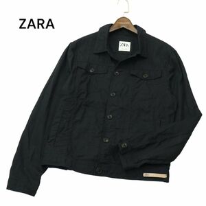 ZARA ザラ マン 現行タグ★ 春夏 麻 リネン混 トラッカー ジャケット Sz.M　メンズ 黒　A4T04319_4#M