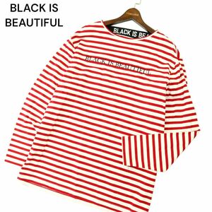 XXIII C'est Vingt-Trois セバントゥア BLACK IS BEAUTIFUL刺繍★ 長袖 ボーダー カットソー Tシャツ Sz.XL　メンズ 大きい　A4T04183_4#F