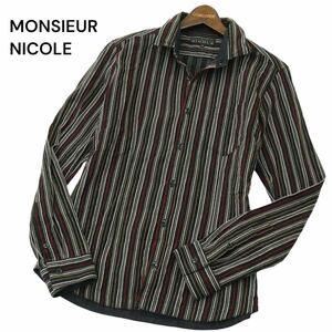 MONSIEUR NICOLE ムッシュ ニコル 通年 襟ワイヤー★ ストライプ 長袖 シャツ Sz.48　メンズ　A4T04315_4#C