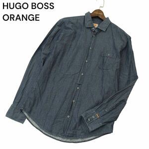 HUGO BOSS ORANGE ヒューゴボス オレンジ 通年 総柄★ 長袖 デニム ワーク シャツ Sz.L　メンズ　A4T04300_4#C